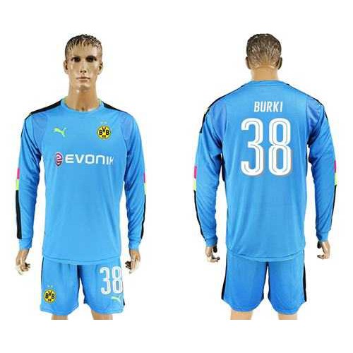 Dortmund #38 Burki Blue Long Sleeves Goalkeeper Soccer Club Jersey
