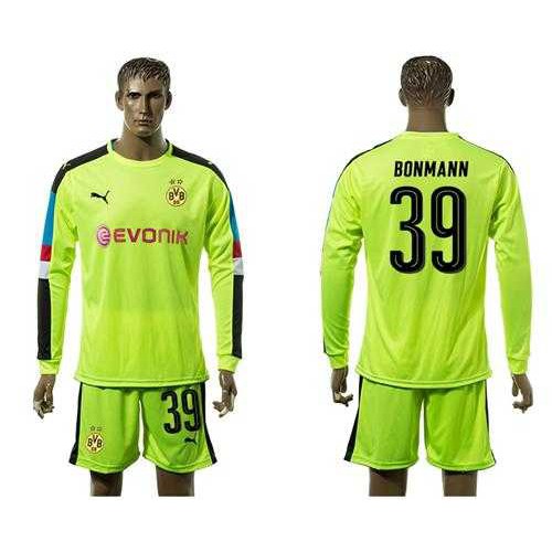 Dortmund #39 Bonmann Shiny Green Goalkeeper Long Sleeves Soccer Club Jersey