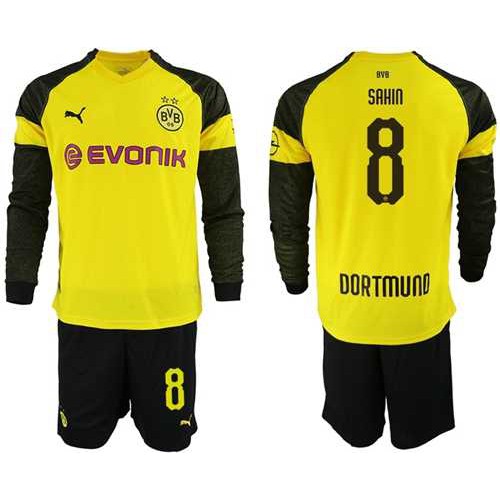 Dortmund #8 Sahin Home Long Sleeves Soccer Club Jersey