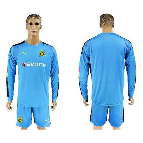Dortmund Blank Blue Goalkeeper Long Sleeves Soccer Club Jersey