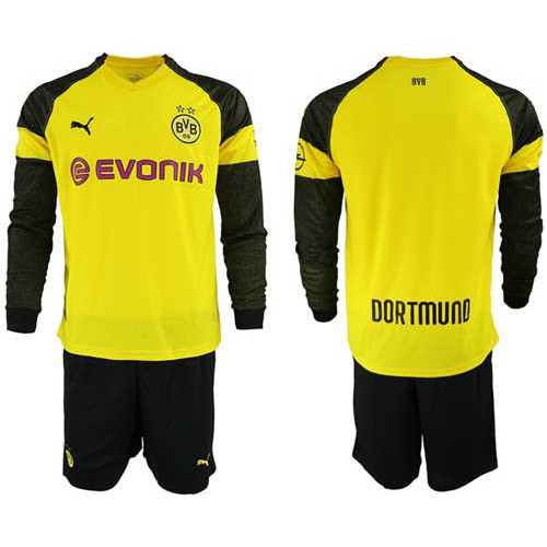 Dortmund Blank Home Long Sleeves Soccer Club Jersey