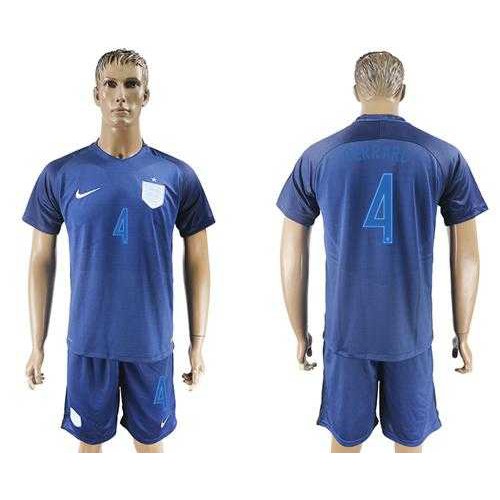 England #4 Gerrard Away Soccer Country Jersey