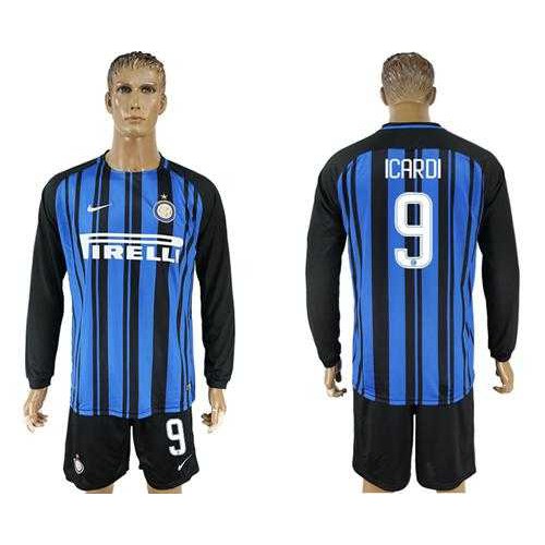 Inter Milan #9 Icardi Home Long Sleeves Soccer Club Jersey
