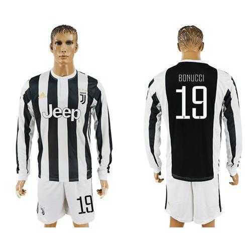 Juventus #19 Bonucci Home Long Sleeves Soccer Club Jersey