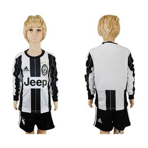 Juventus Blank Home Long Sleeves Kid Soccer Club Jersey