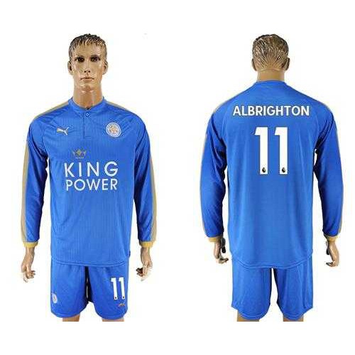 Leicester City #11 Albrighton Home Long Sleeves Soccer Country Jersey