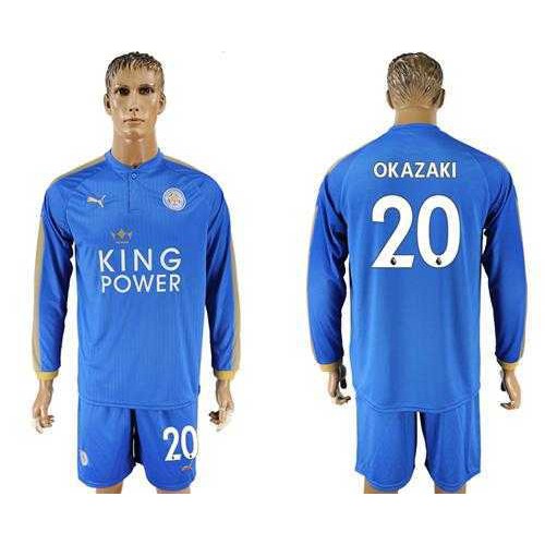 Leicester City #20 Okazaki Home Long Sleeves Soccer Club Jersey