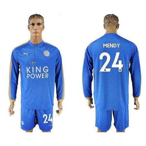 Leicester City #24 Mendy Home Long Sleeves Soccer Country Jersey