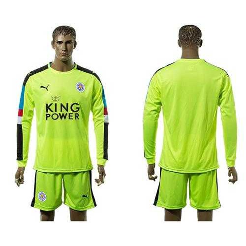 Leicester City Blank Shiny Green Goalkeeper Long Sleeves Soccer Club Jersey