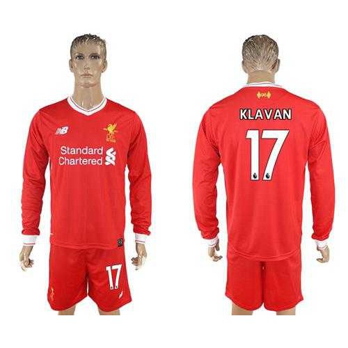 Liverpool #17 Klavan Home Long Sleeves Soccer Club Jersey