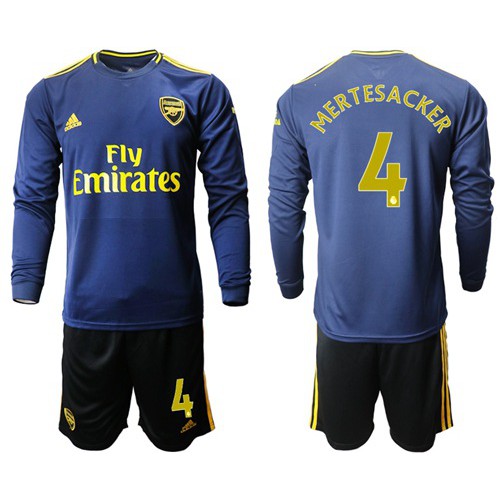 Arsenal #4 Mertesacker Blue Long Sleeves Soccer Club Jersey