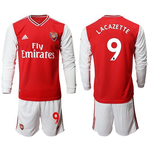 Arsenal #9 Lacazette Red Home Long Sleeves Soccer Club Jersey