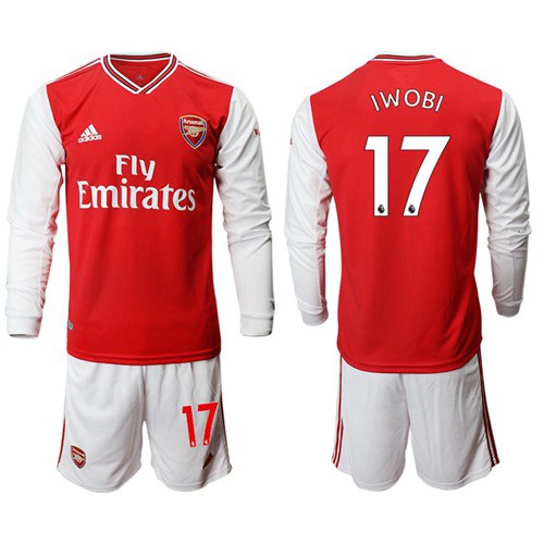 Arsenal #17 Iwobi Red Home Long Sleeves Soccer Club Jersey