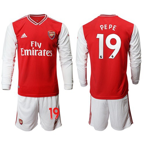 Arsenal #19 Pepe Red Home Long Sleeves Soccer Club Jersey
