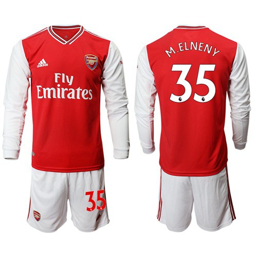 Arsenal #35 M.Elneny Red Home Long Sleeves Soccer Club Jersey