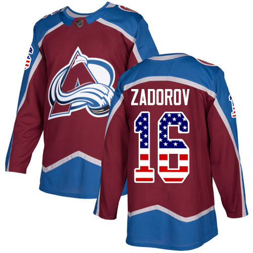 Colorado Avalanche No16 Nikita Zadorov Burgundy Home USA Flag Stitched Jersey