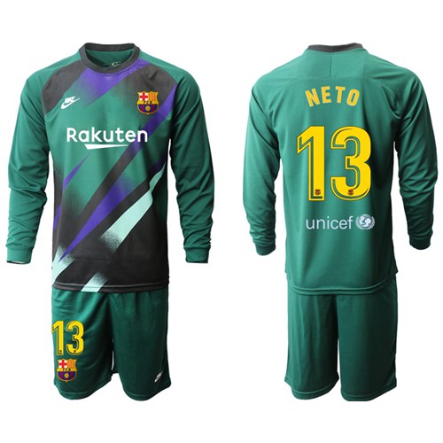 Barcelona #13 Neto Green Goalkeeper Long Sleeves Soccer Club Jersey