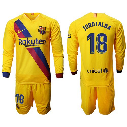 Barcelona #18 Jordi Alba Away Long Sleeves Soccer Club Jersey