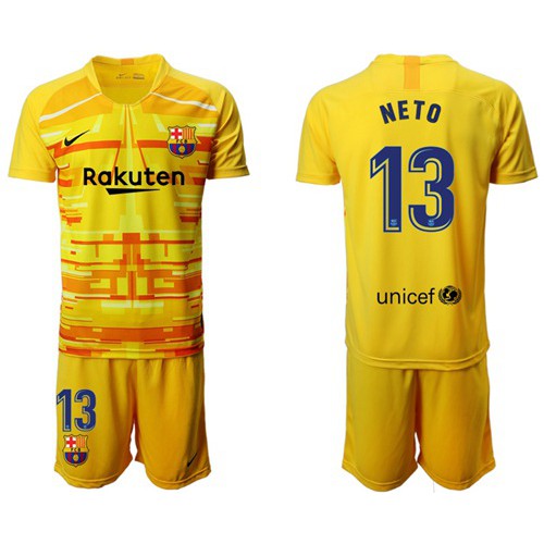 Barcelona #13 Neto Yellow Goalkeeper Soccer Club Jersey