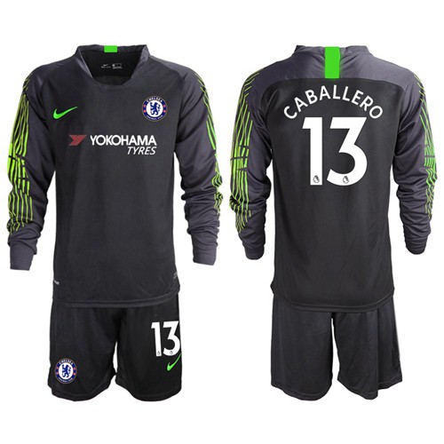 Chelsea #13 Caballero Black Goalkeeper Long Sleeves Soccer Club Jersey