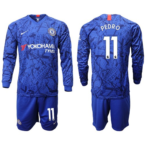 Chelsea #11 Pedro Home Long Sleeves Soccer Club Jersey