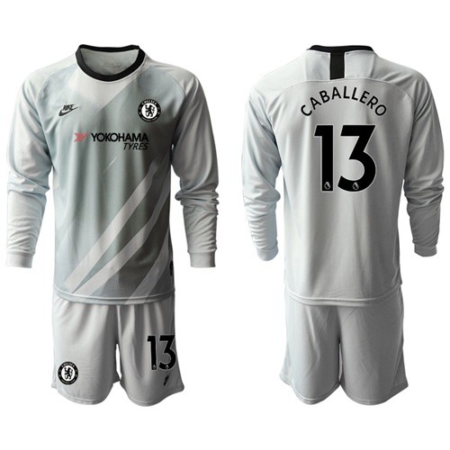 Chelsea #13 Caballero Grey Goalkeeper Long Sleeves Soccer Club Jersey