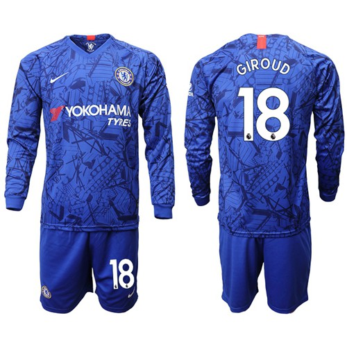 Chelsea #18 Giroud Home Long Sleeves Soccer Club Jersey