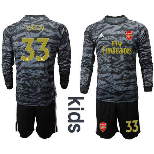 Arsenal #33 Cech Black Long Sleeves Kid Soccer Club Jersey
