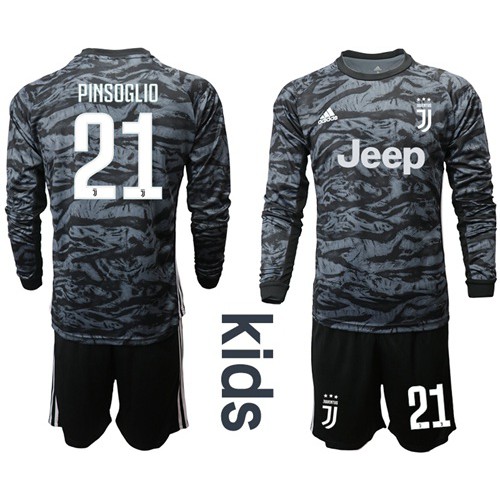 Juventus #21 Pinsoglio Black Goalkeeper Long Sleeves Kid Soccer Club Jersey