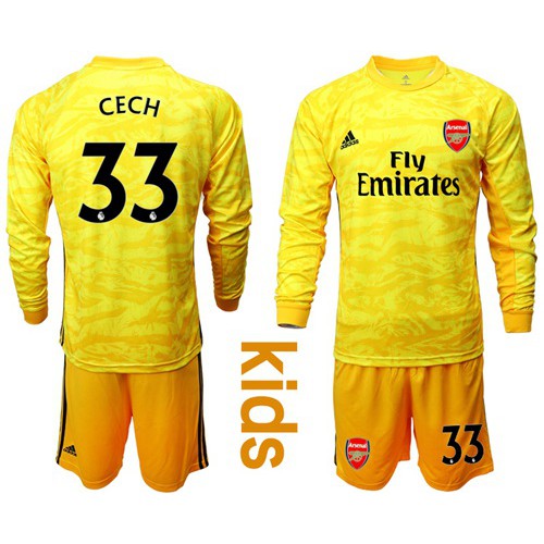 Arsenal #33 Cech Yellow Long Sleeves Kid Soccer Club Jersey