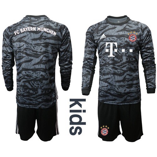 Bayern Munchen Blank Black Goalkeeper Long Sleeves Kid Soccer Club Jersey