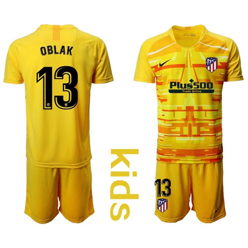 Atletico Madrid #13 Oblak Yellow Goalkeeper Kid Soccer Club Jersey