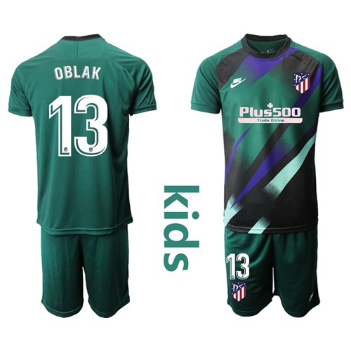 Atletico Madrid #13 Oblak Green Goalkeeper Kid Soccer Club Jersey