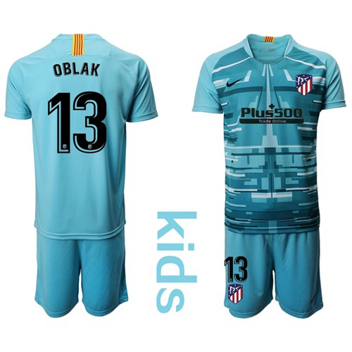 Atletico Madrid #13 Oblak Blue Goalkeeper Kid Soccer Club Jersey