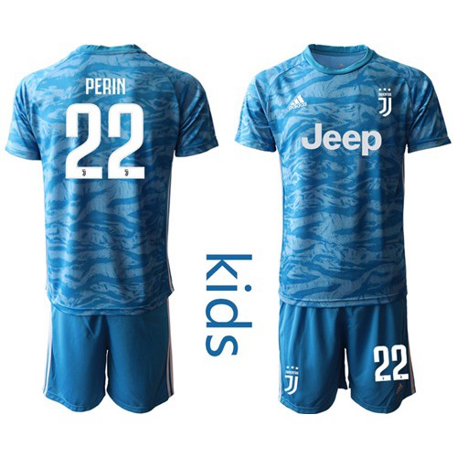 Juventus #22 Perin Light Blue Goalkeeper Kid Soccer Club Jersey