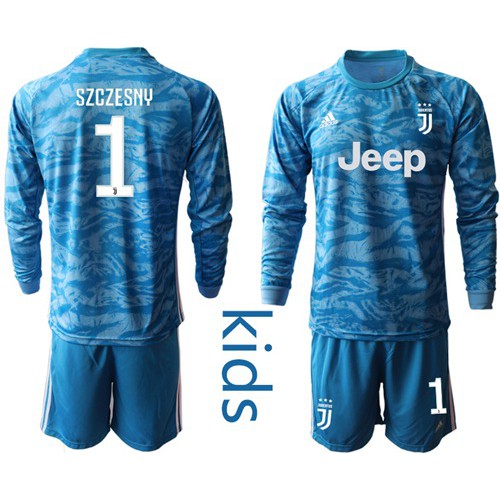 Juventus #1 Szczesny Light Blue Goalkeeper Long Sleeves Kid Soccer Club Jersey