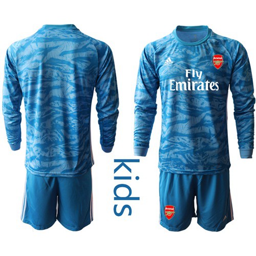 Arsenal Blank Light Blue Goalkeeper Long Sleeves Kid Soccer Club Jersey