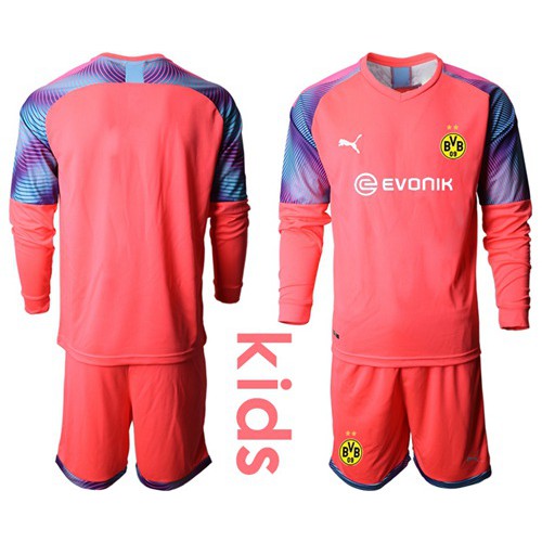 Dortmund Blank Pink Goalkeeper Long Sleeves Kid Soccer Club Jersey