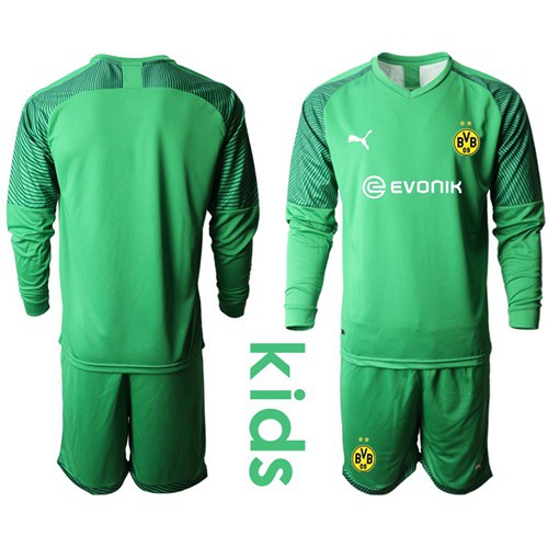 Dortmund Blank Green Goalkeeper Long Sleeves Kid Soccer Club Jersey