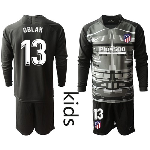Atletico Madrid #13 Oblak Black Goalkeeper Long Sleeves Kid Soccer Club Jersey