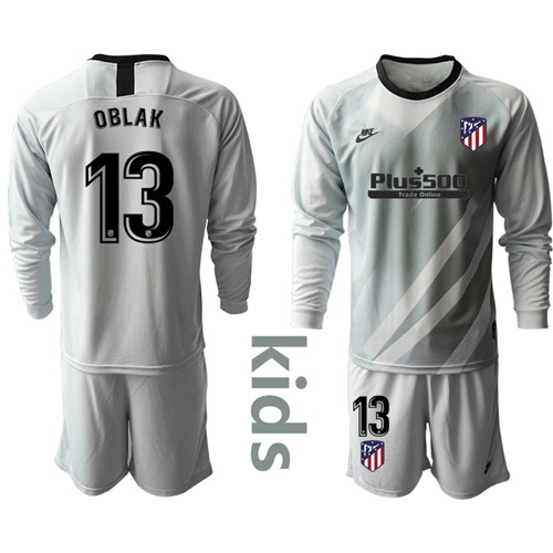 Atletico Madrid #13 Oblak Grey Goalkeeper Long Sleeves Kid Soccer Club Jersey