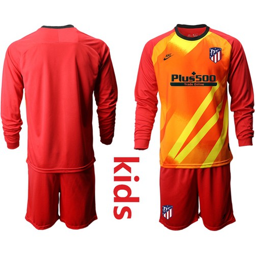 Atletico Madrid Blank Red Goalkeeper Long Sleeves Kid Soccer Club Jersey