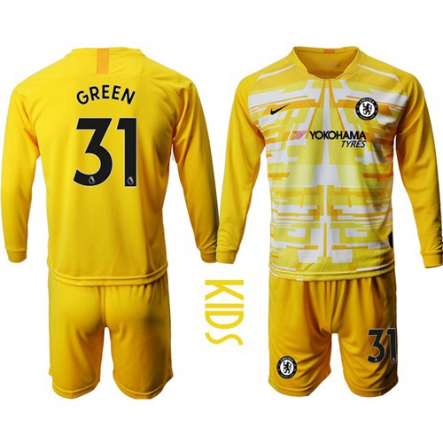 Chelsea #31 Green Yellow Goalkeeper Long Sleeves Kid Soccer Club Jersey