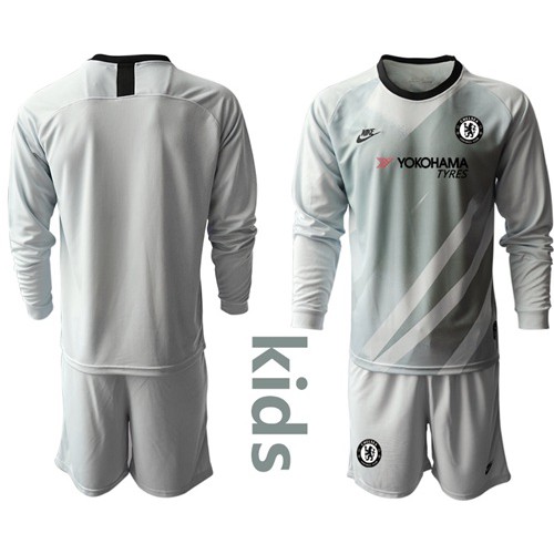 Chelsea Blank Grey Goalkeeper Long Sleeves Kid Soccer Club Jersey