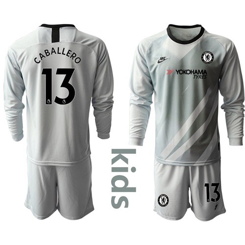 Chelsea #13 Caballero Grey Goalkeeper Long Sleeves Kid Soccer Club Jersey