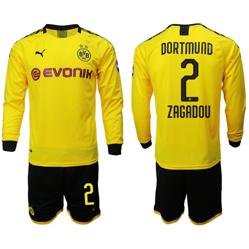 Dortmund #2 Zagadou Home Long Sleeves Soccer Club Jersey
