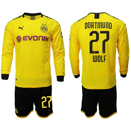 Dortmund #27 Wolf Home Long Sleeves Soccer Club Jersey