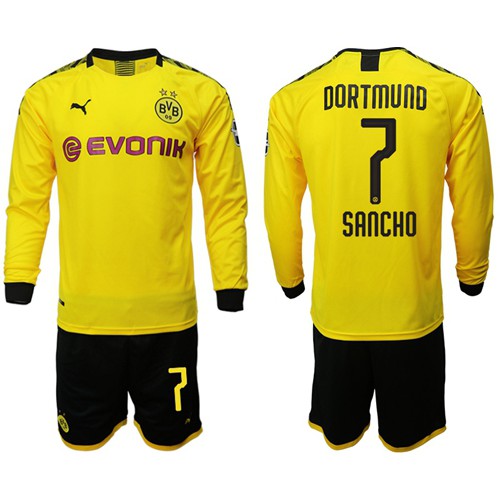 Dortmund #7 Sancho Home Long Sleeves Soccer Club Jersey