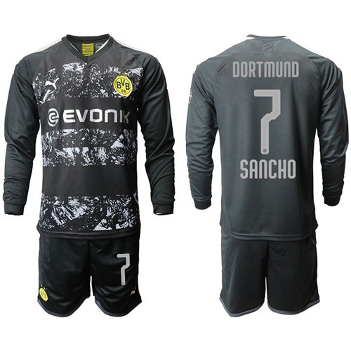 Dortmund #7 Sancho Away Long Sleeves Soccer Club Jersey