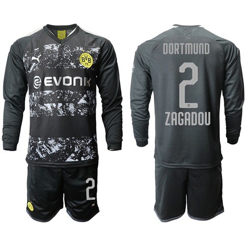 Dortmund #2 Zagadou Away Long Sleeves Soccer Club Jersey